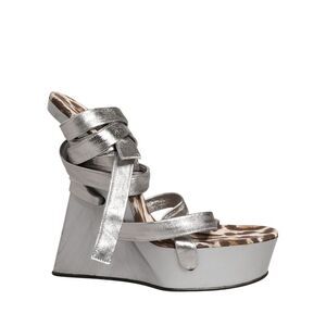 Dolce & Gabbana Silver Leather Platform Wedge Sandals Women's Shoes